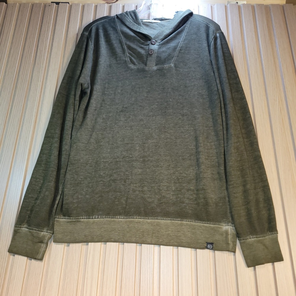 Threads 4 Thought Mens Olive Green Henley Hoodie Organic Cotton TM12190 Small